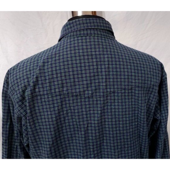 Roper XL Green Blue Check Long Sleeve Button Down Heavyweight Western Shirt - Picture 8 of 11